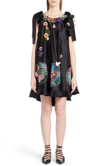 Women's Fendi Embellished Satin Trapeze Dress