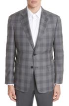 Men's Emporio Armani G Line Trim Fit Plaid Wool Sport Coat Us / 48 Eu S - Grey