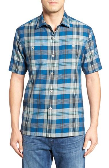 Men's Tommy Bahama Paratay Original Fit Plaid Silk Camp Shirt