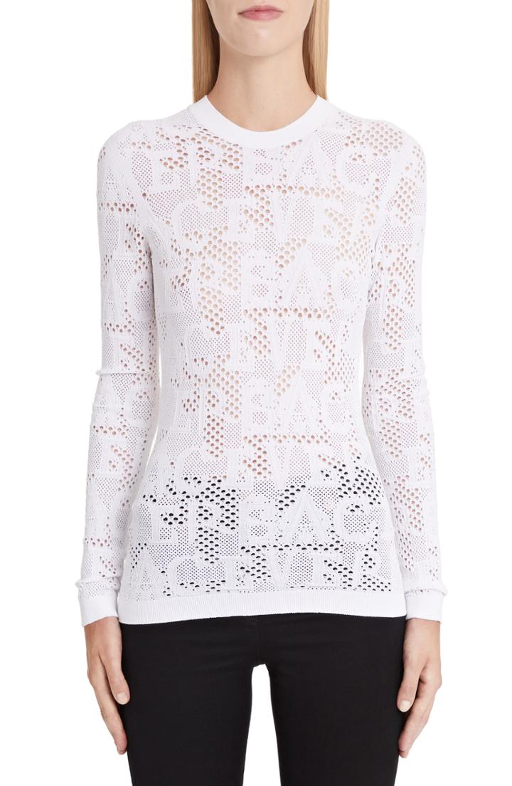 Women's Versace First Line Logo Mesh Knit Top Us / 38 It - White