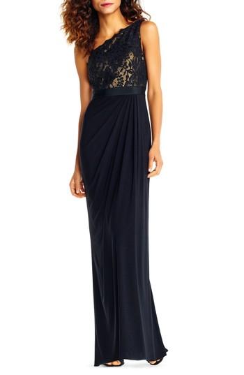 Women's Adrianna Papell Lace One-shoulder Gown - Ivory