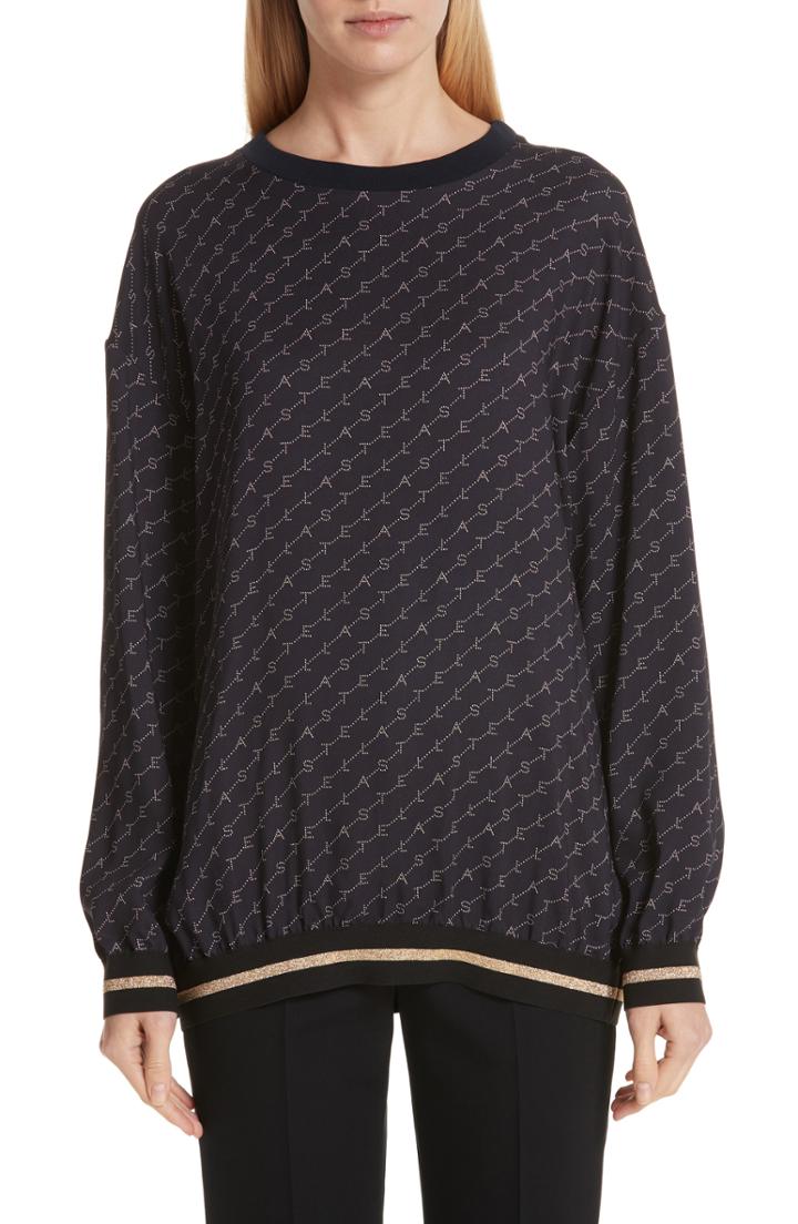Women's Stella Mccartney Metallic Rib Trim Logo Print Top Us / 34 It - Blue