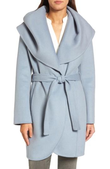 Women's Tahari Marla Double Face Wool Blend Wrap Coat - Blue