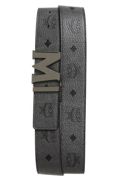 Men's Mcm 'claus' Reversible Leather Belt, Size - Grey