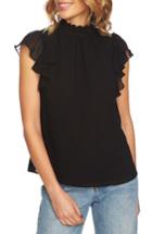 Women's 1.state Flutter Sleeve Smocked Neck Blouse, Size - Black