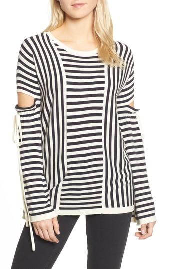 Women's Trouve Stripe Cutout Sleeve Sweater, Size - Blue