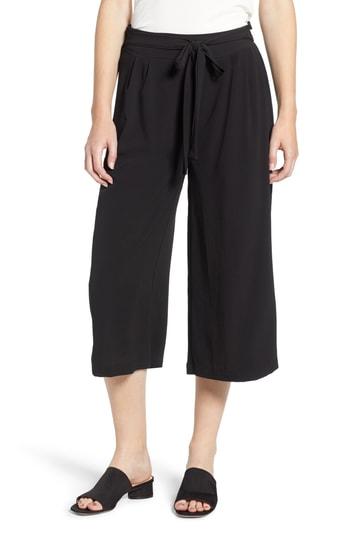 Women's Bobeau Tie Waist Wide Leg Crop Pants - Black