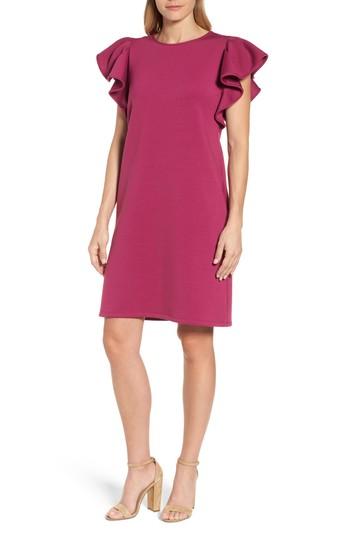 Women's Halogen Ruffle Sleeve Neoprene Shift Dress - Purple