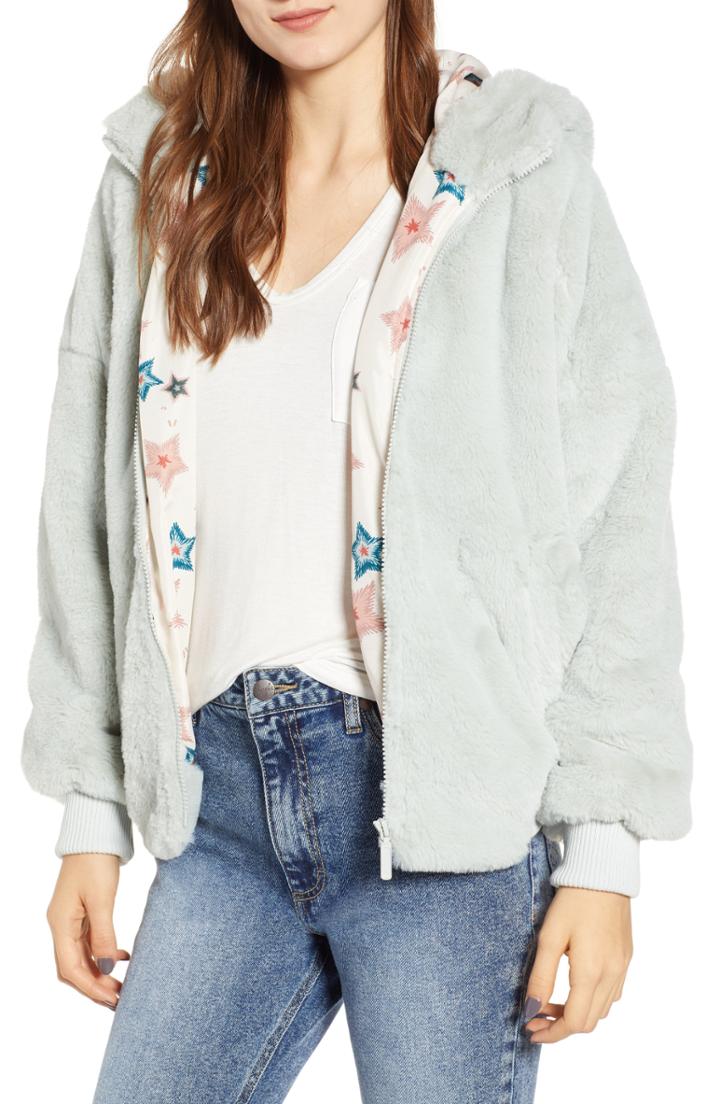 Women's Bp. Faux Fur Hoodie, Size - Green