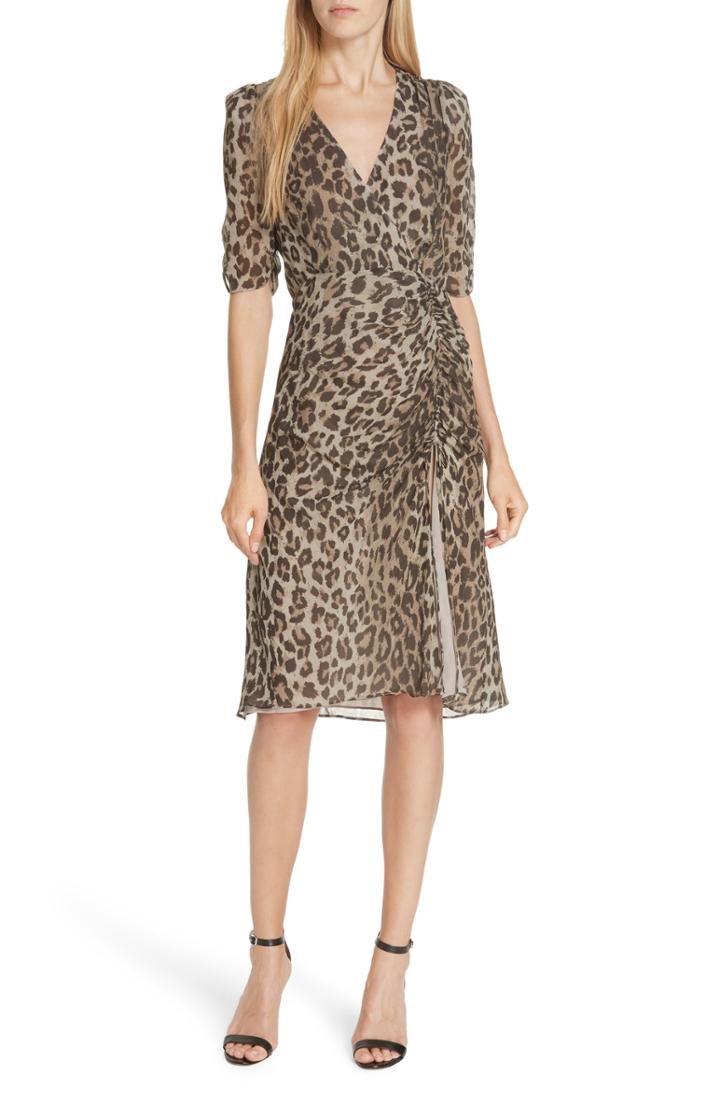 Women's Nicholas Ruched Leopard Print Silk Dress