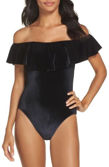 Women's Trina Turk Velveteen Underground Off The Shoulder One-piece Swimsuit - Black