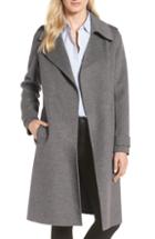 Petite Women's Badgley Mischka Double Face Wool Blend Wrap Front Coat P - Purple