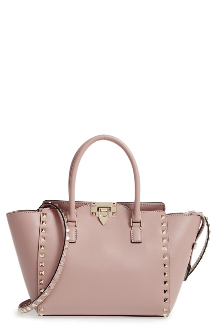 Valentino Garavani Rockstud Small Double Handle Leather Tote - Coral