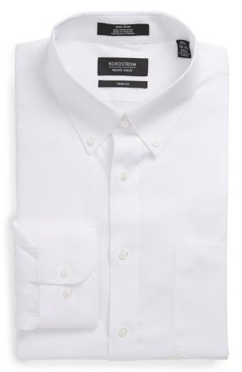 Men's Nordstrom Men's Shop Trim Fit Non-iron Dress Shirt - 32/33 - White