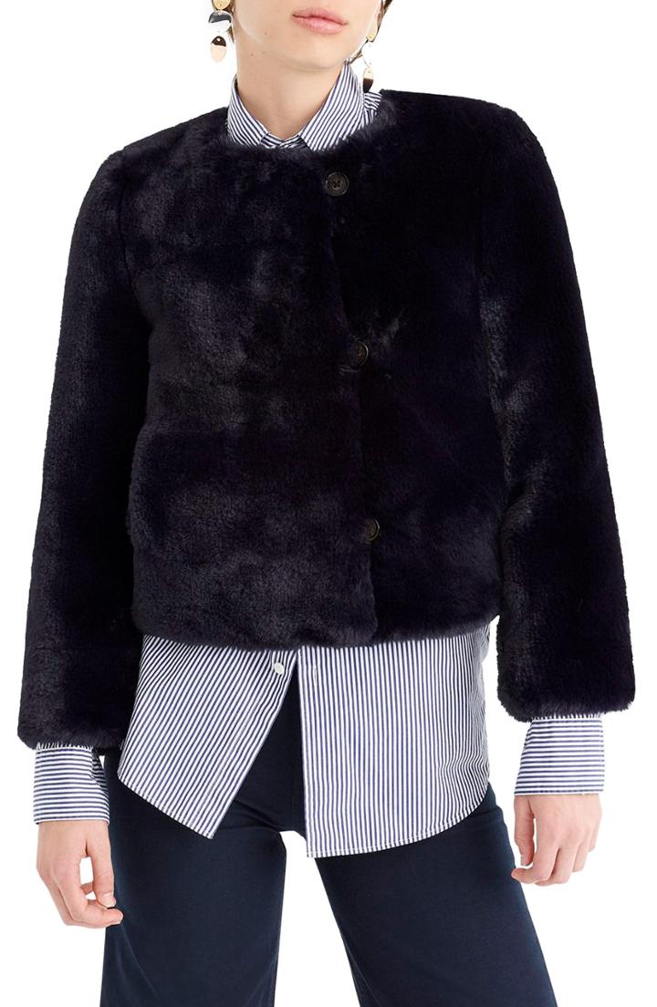 Women's J.crew Cropped Faux Fur Coat - Blue