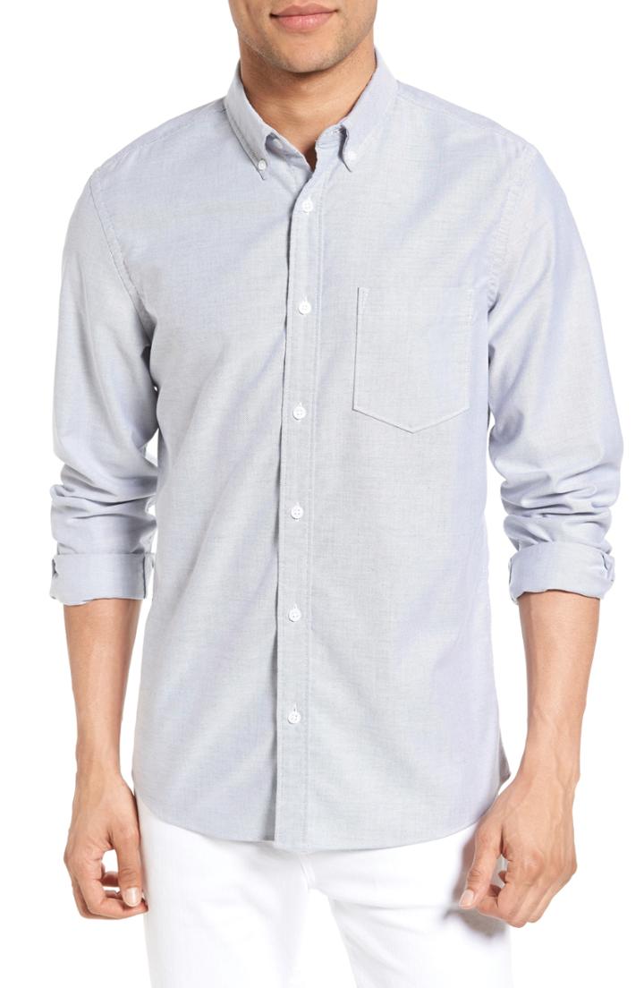 Men's 1901 Trim Fit Washed Oxford Shirt, Size - Grey
