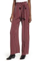 Women's Band Of Gypsies Avery Tie Waist Stripe Pants - Burgundy