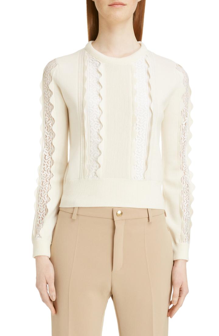 Women's Chloe Lace Inset Sweater - White