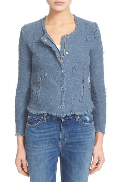 Women's Iro Snap Front Crop Cotton Tweed Jacket