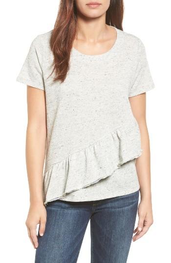 Women's Caslon Asymmetrical Ruffle Short Sleeve Sweatshirt - Grey