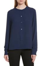 Women's Theory Isalva Classic Georgette Silk Blouse, Size - Blue/green