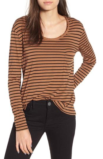 Women's Bp. Raw Edge Scoop Neck Tee, Size - Brown
