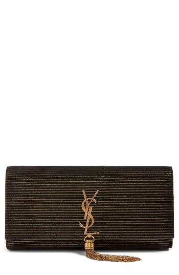 Saint Laurent Kate Clutch Lame Leather Clutch - Grey