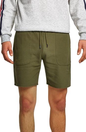 Men's Topman Slim Fit Twill Jersey Shorts - Green