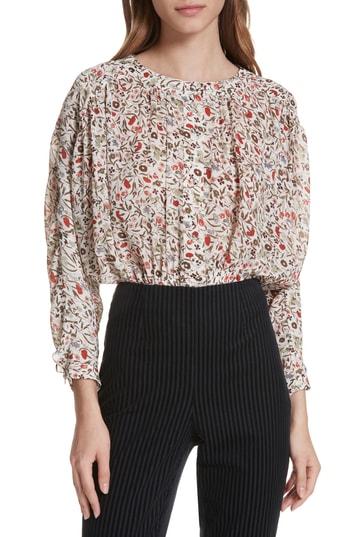 Women's Frame Floral Print Silk Blouse - Ivory