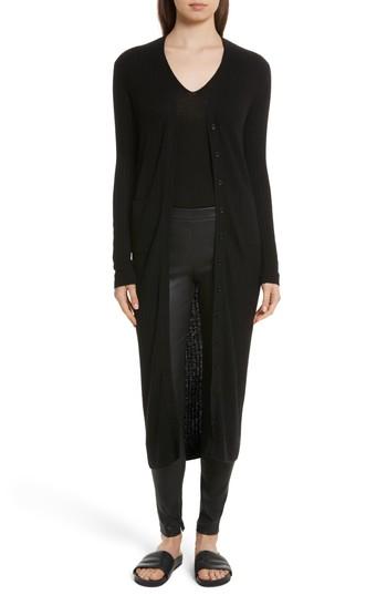 Women's Vince Long Ribbed Cashmere Cardigan - Black