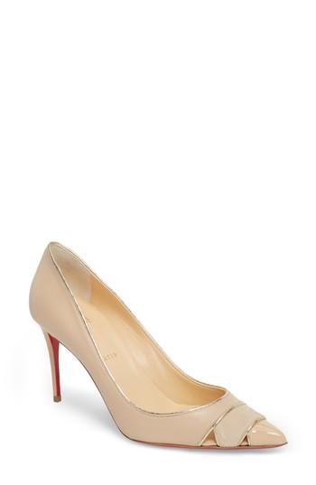 Women's Christian Louboutin Biblio Cutout Pointy Toe Pump .5us / 35.5eu - Beige