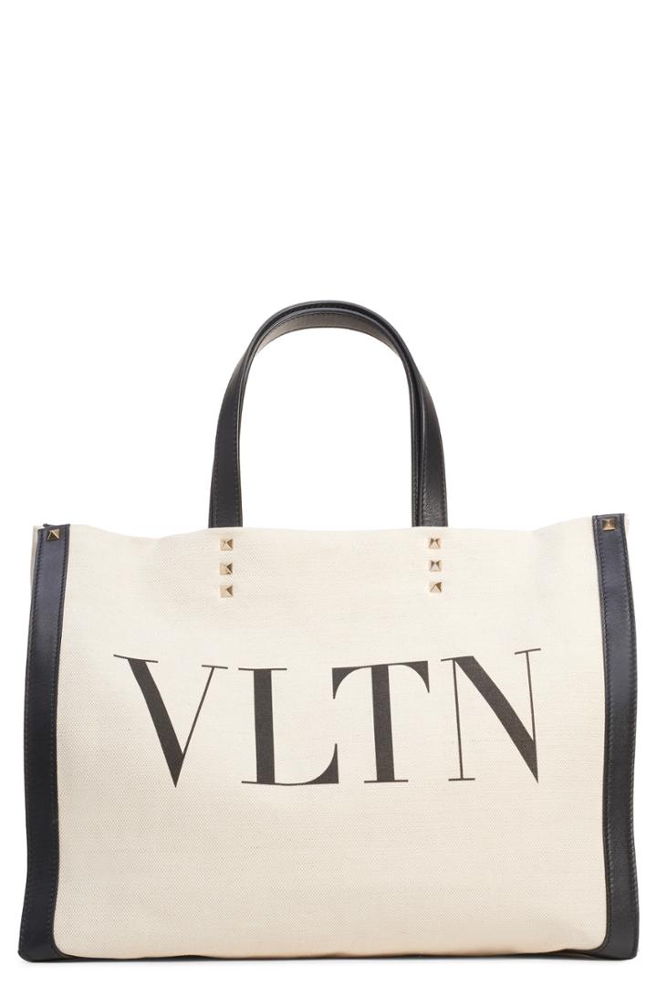 Valentino Garavani Small Grande Plage Vltn Logo Tote - Ivory