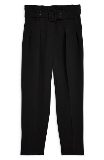 Women's Topshop Ayla Belted Eyelet Trouser Us (fits Like 0) - Black