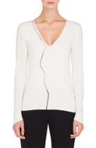 Women's Akris Marble Mesh Cashmere Blend V-neck Sweater - White