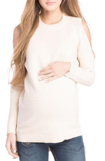 Women's Lilac Clothing Cold Shoulder Maternity Sweater - White