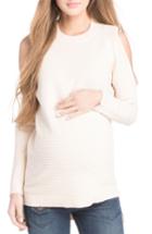 Women's Lilac Clothing Cold Shoulder Maternity Sweater - White