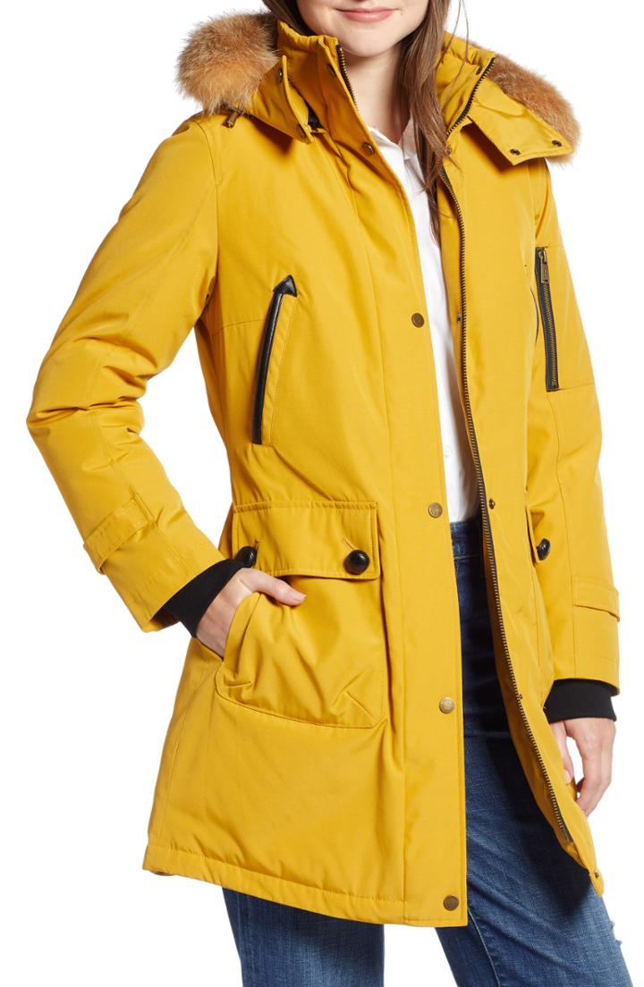 Women's Pendleton Jackson Hooded Down Parka With Genuine Raccoon Fur Trim - Yellow