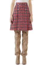 Women's Gucci Tiger Button Tweed A-line Skirt Us / 40 It - Red