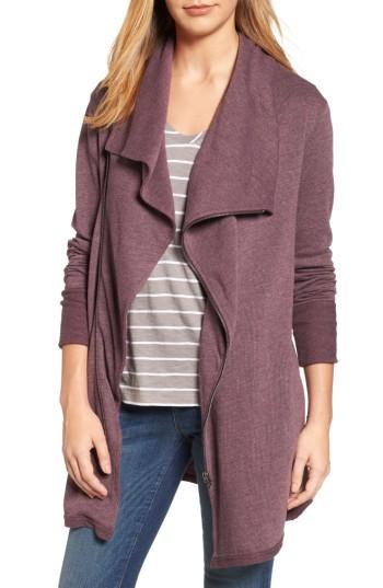 Women's Caslon Asymmetrical Drape Collar Terry Jacket - Burgundy
