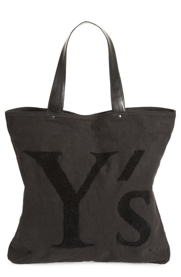 Y's By Yohji Yamamoto Embroidered Canvas Tote Bag - Black