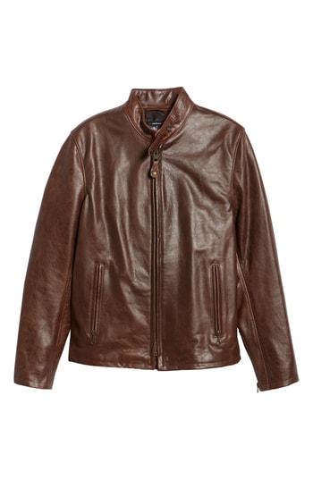 Men's Schott Nyc Cafe Racer Waxy Cowhide Leather Jacket - Brown