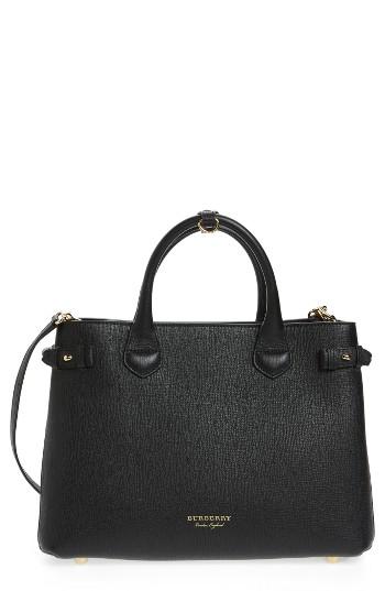 Burberry 'medium Banner' House Check Leather Tote -