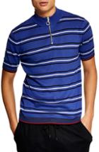 Men's Topman Zip Mock Neck Classic Knit Shirt - Blue
