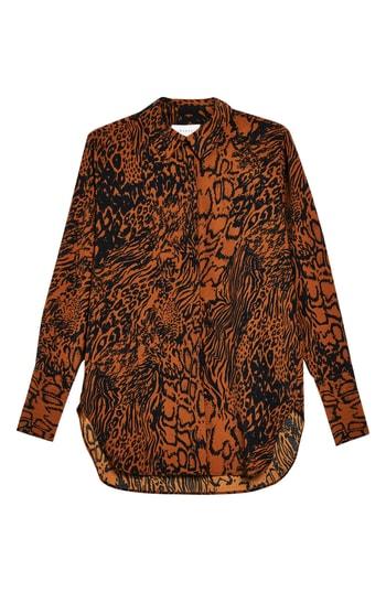 Women's Topshop Mensy Snake Print Shirt Us (fits Like 0) - Brown