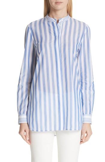 Women's Lafayette 148 New York Brayden Stripe Blouse, Size - Blue