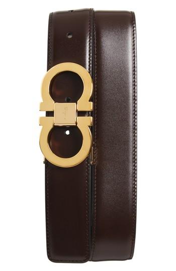 Men's Salvatore Ferragamo Double Gancini Leather Belt - Auburn/ Black