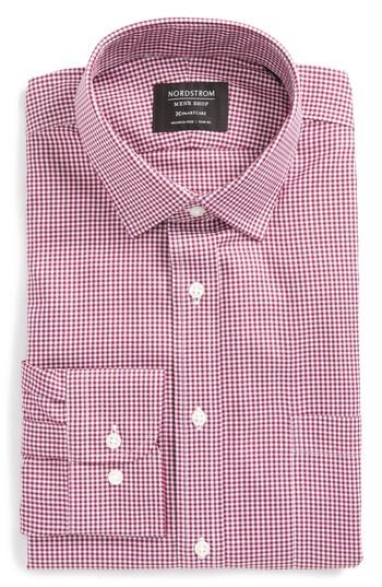 Men's Nordstrom Men's Shop Smartcare(tm) Trim Fit Mini Check Dress Shirt 32/33 - Purple