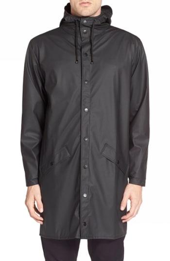 Men's Rains Waterproof Hooded Long Rain Jacket /small - Black