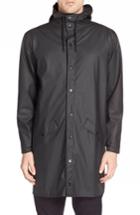 Men's Rains Waterproof Hooded Long Rain Jacket /small - Black