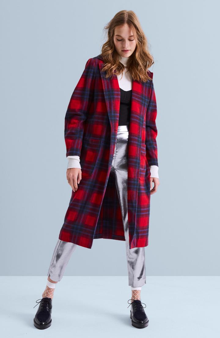 Women's Leith Single Button Plaid Coat - Pink
